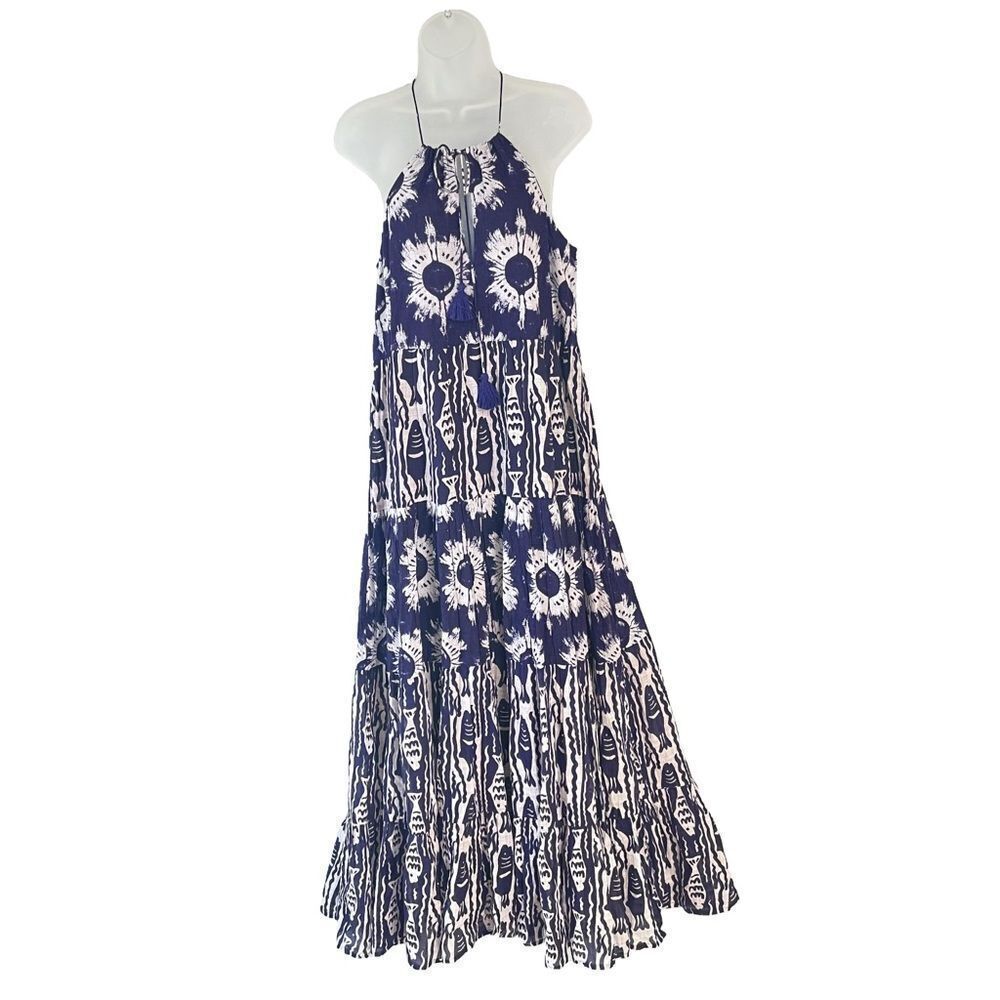 Dolma Blue White Sleeveless Maxi Dress Medium - Picture 2 of 15